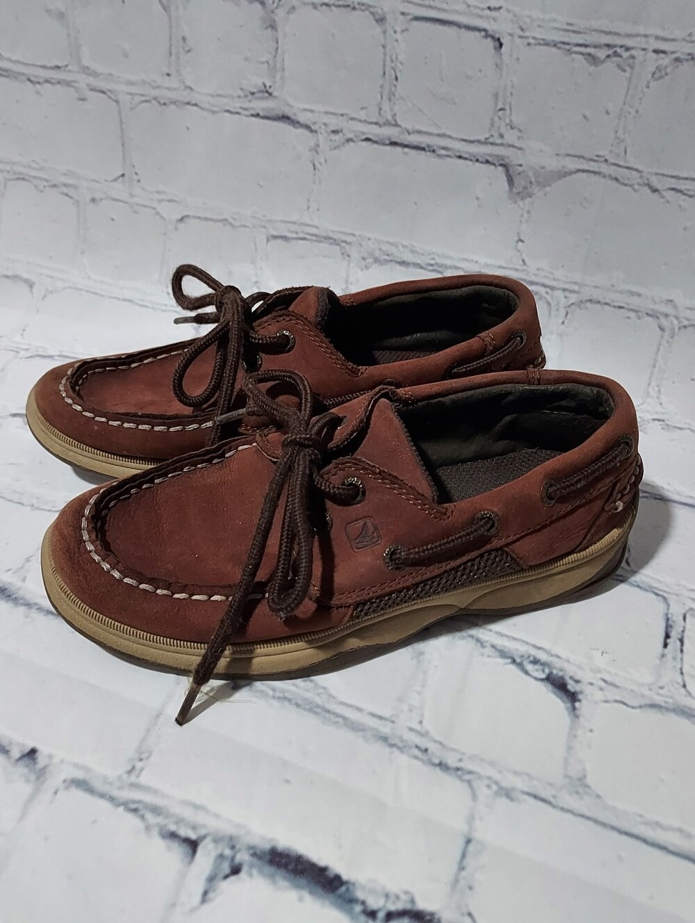 Sperry dark brown boat shoes slip on boys size 1